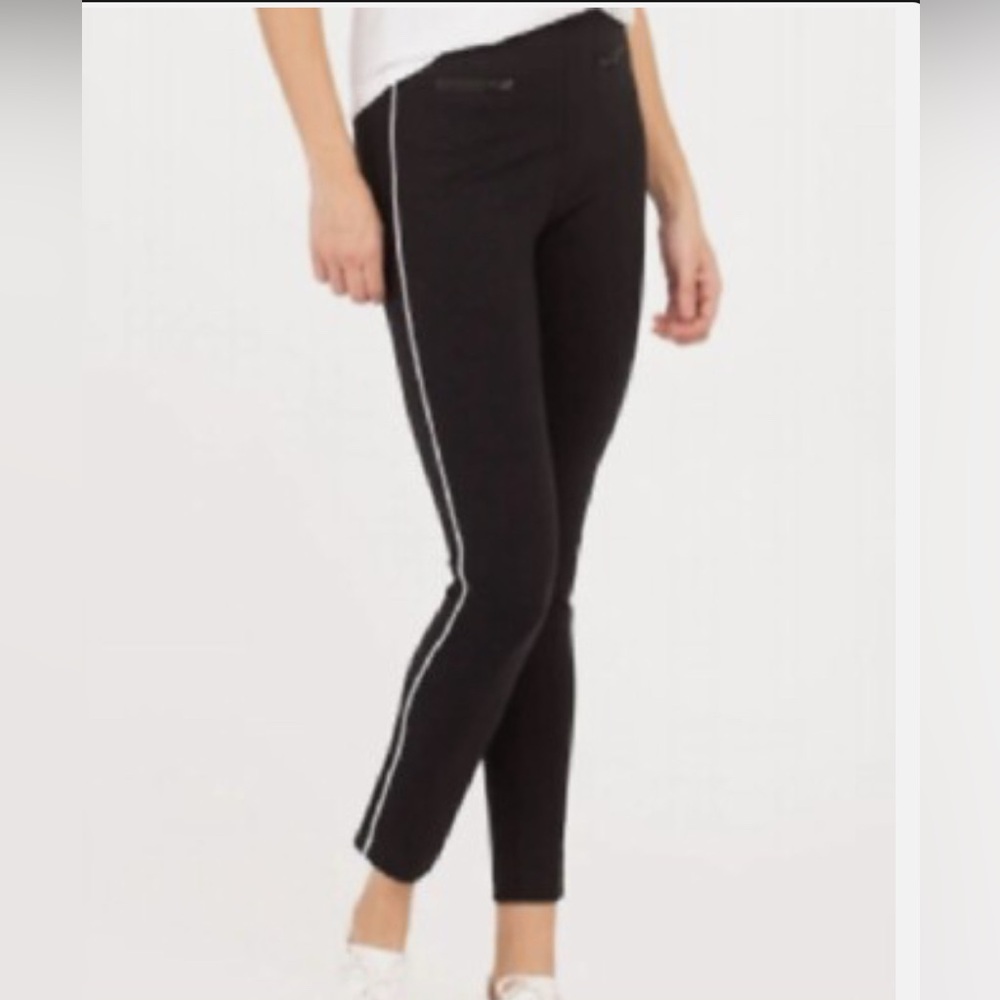 Spanx Black Leggings with White Stripe